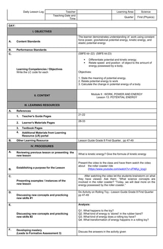 SCIENCE 8 DAILY LESSON LOG QUARTER 1 WEEK 4 | DOCX