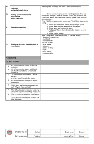 SCIENCE 8 DAILY LESSON LOG QUARTER 1 WEEK 4 | DOCX