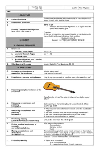 SCIENCE 8 DAILY LESSON LOG QUARTER 1 WEEK 4 | DOCX