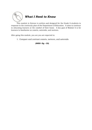 science8_q2_mod6_Comets, Asteroids and Meteors.pdf