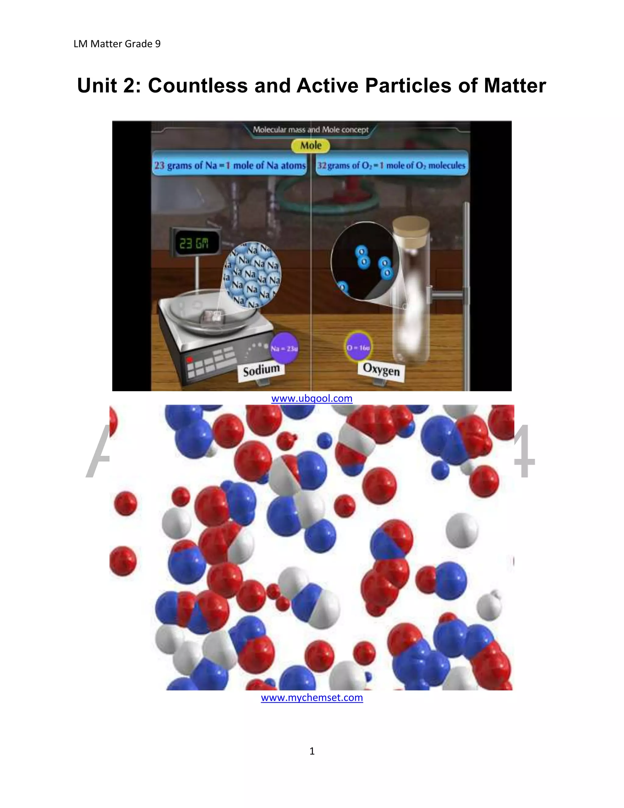 DRAFT
April 29, 2014
LM Matter Grade 9
1
Unit 2: Countless and Active Particles of Matter
www.ubqool.com
www.mychemset.com
 