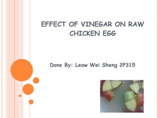 EFFECT OF VINEGAR ON RAW CHICKEN EGG Done By: Leow Wei Sheng 2P315 