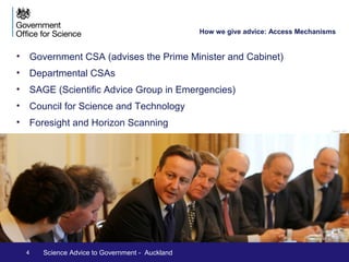 Mike Quinn/CC BY-SA 2.0 dyntr/CC BY-ND 2.0 
Gavin Schaefer/CC BY-SA 3.0 
4 Science Advice to Government - Auckland 
What does Government 
care about? 
Infrastructure 
(Natural and built) 
Emergencies 
Nic McPhee/CC BY-SA 2.0 
The economy Science Policy 
 