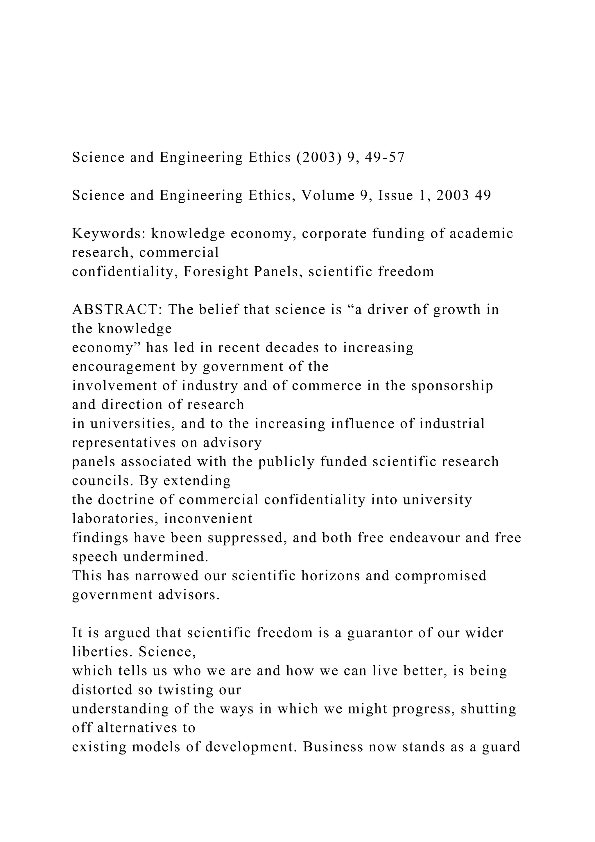 Science And Engineering Ethics 2003 9 49 57Science And docx Science And Engineering Ethics 2003 9 49 57science And Docx