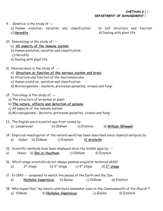 Science and society mcq questions