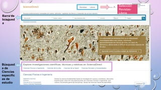 Barra de
búsqued
a
Búsqued
a de
Ciencias
especific
as de
estudio
Selección
Revistas-
Libros
 
