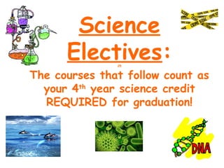 Science
      Electives:
               25


The courses that follow count as
  your 4th year science credit
  REQUIRED for graduation!
 