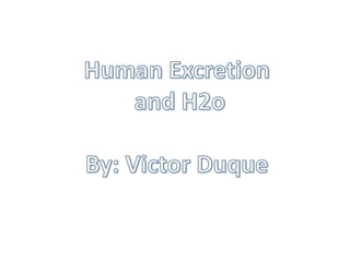 Human Excretion  and H2o By: Victor Duque 