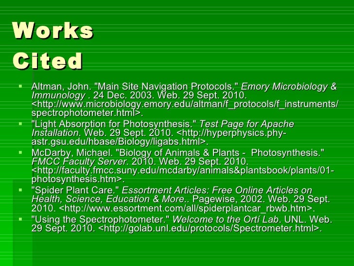 science fair project science works cited