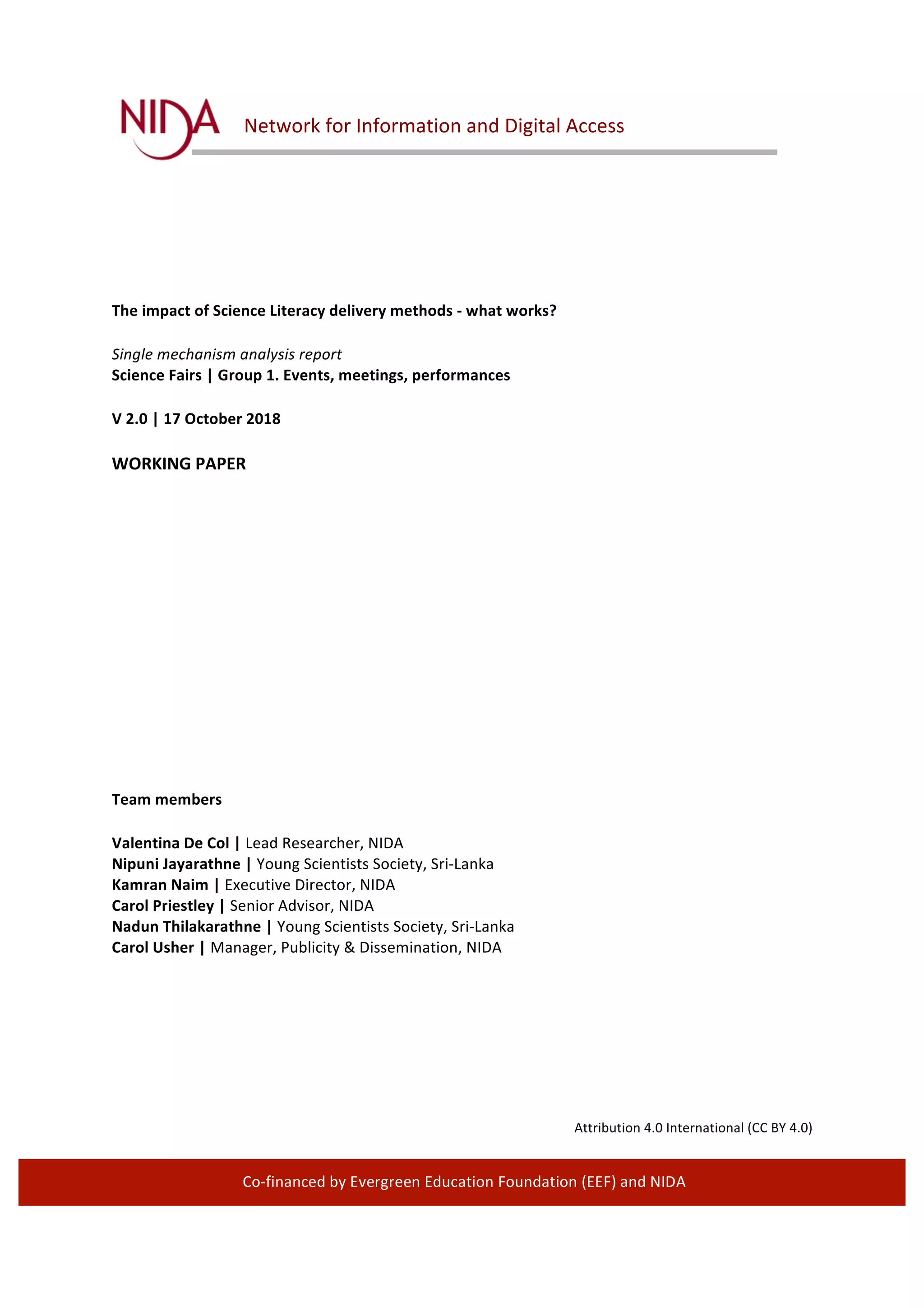 NIDA: Science Fairs - Single Mechanism Working Paper | PDF