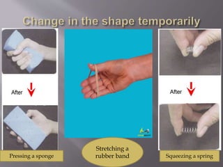 Pressing a sponge Squeezing a spring
Stretching a
rubber band
 