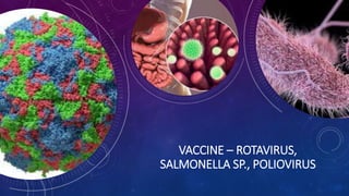 VACCINE – ROTAVIRUS,
SALMONELLA SP., POLIOVIRUS
 