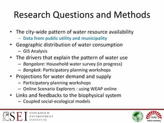 Research Questions and Methods
• The city-wide pattern of water resource availability
– Data from public utility and munic...