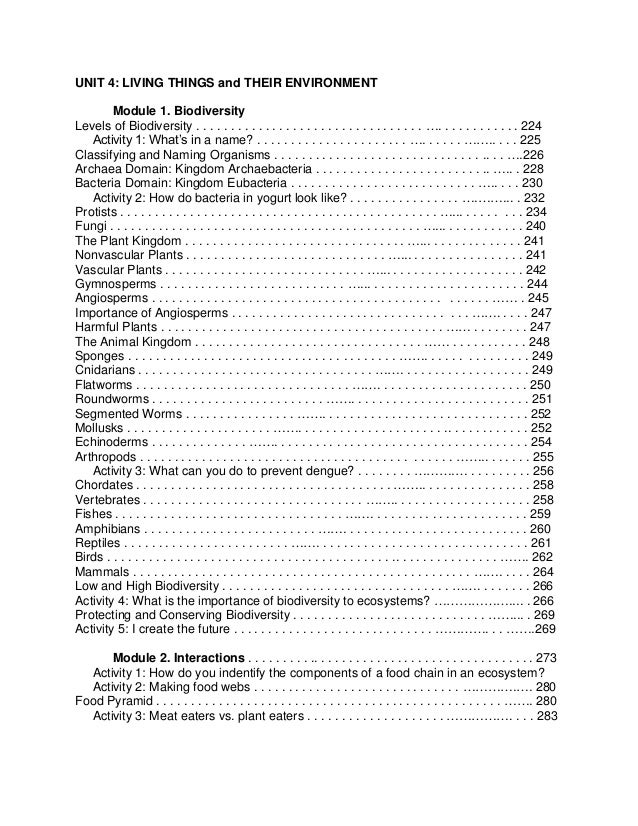 Science grade 8 module table of contents