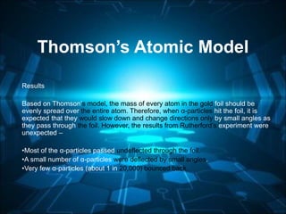 Thomson’s Atomic Model
Results
Based on Thomson’s model, the mass of every atom in the gold foil should be
evenly spread o...