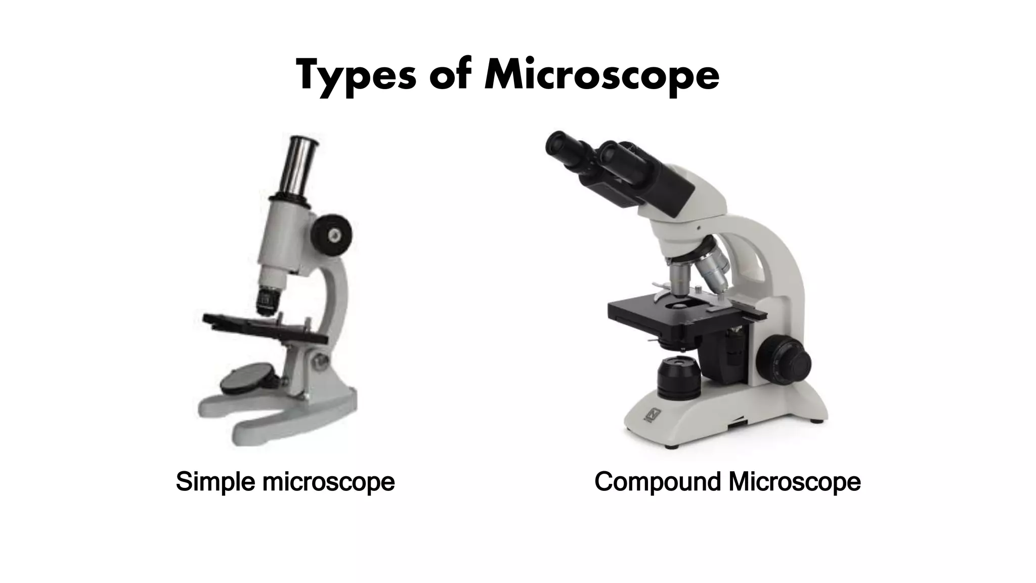 Types of Microscope
Simple microscope Compound Microscope
 