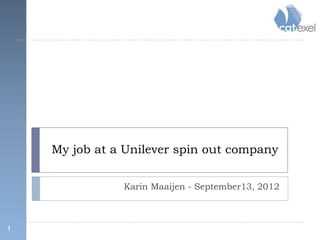 My job at a Unilever spin out company


               Karin Maaijen - September13, 2012



1
 