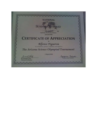 Science olympiad certificate of appreciation