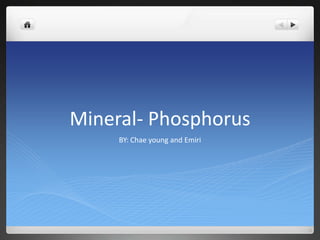 Mineral- Phosphorus
     BY: Chae young and Emiri
 