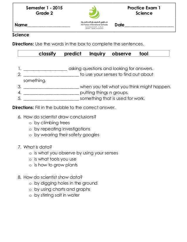 science second grade practice