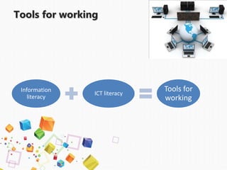 Tools for working
Information
literacy
ICT literacy
Tools for
working
 