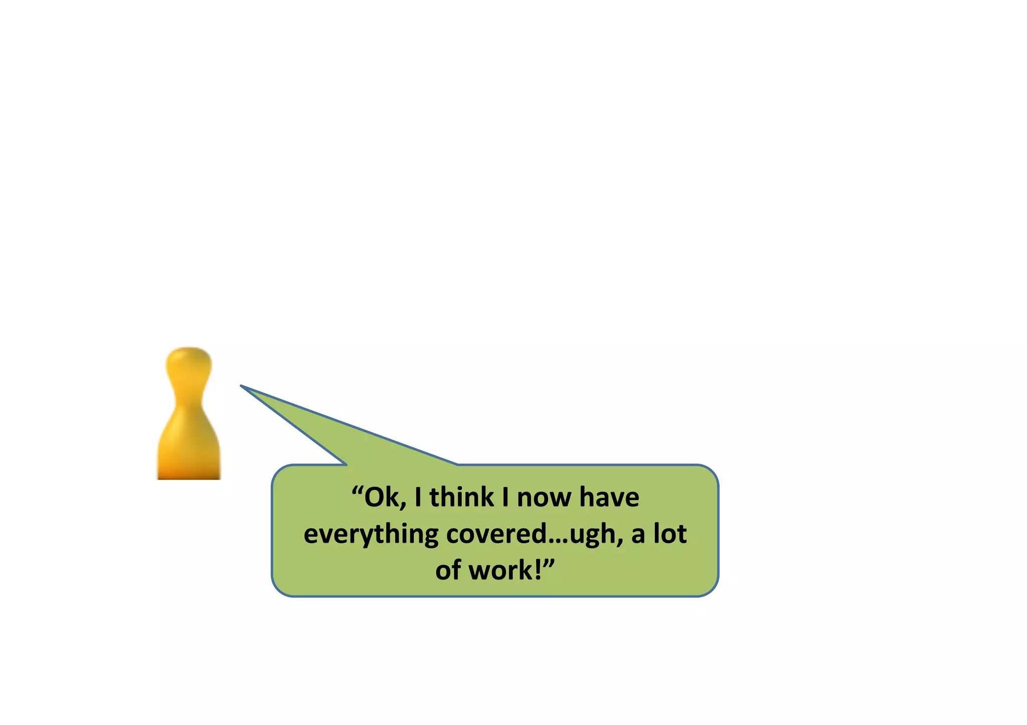 “Ok,	I	think	I	now	have	
everything	covered…ugh,	a	lot	
of	work!”	
 