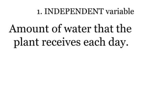 1. INDEPENDENT variable
Amount of water that the
plant receives each day.
 