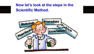 Now let’s look at the steps in the
Scientific Method.
 