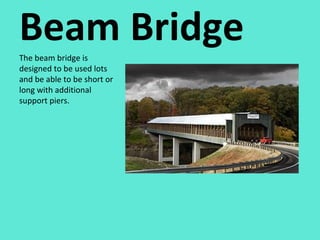 Beam Bridge The beam bridge is designed to be used lots and be able to be short or long with additional support piers. 