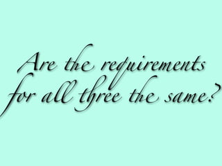 Are " requirements

for all $ree " same?
 