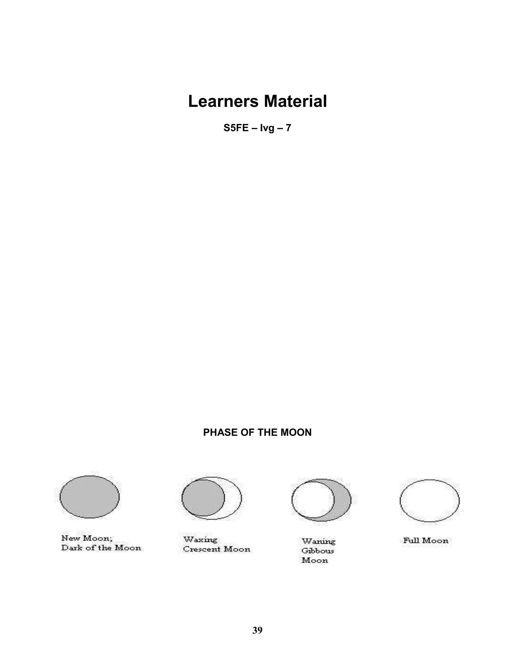 Learners Material
S5FE – Ivg – 7
PHASE OF THE MOON
39
 