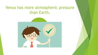 Venus has more atmospheric pressure
than Earth.
 