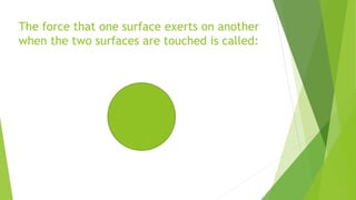 The force that one surface exerts on another
when the two surfaces are touched is called:
 