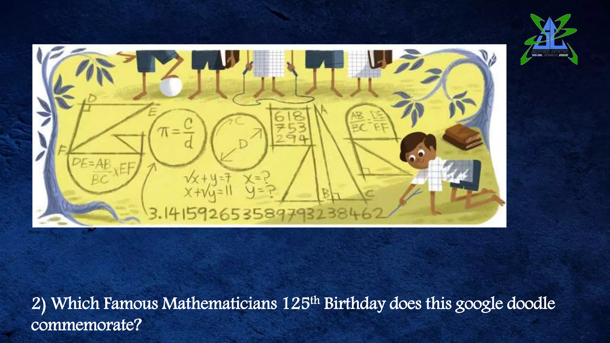 2) Which Famous Mathematicians 125th Birthday does this google doodle
commemorate?
 