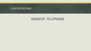 CLINCHER ROUND
ANSWER: TELOPHASE
 