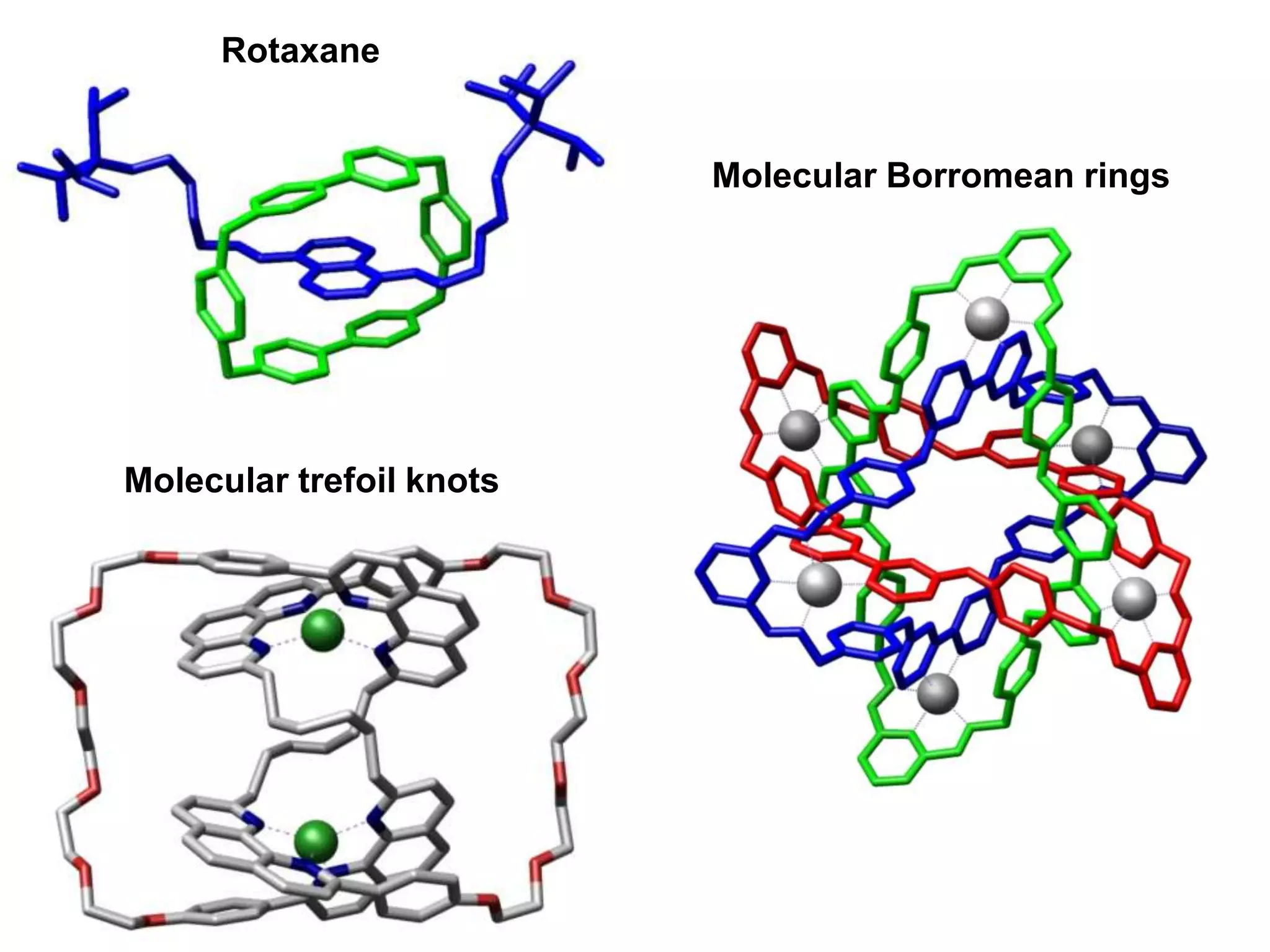 Rotaxane
Molecular trefoil knots
Molecular Borromean rings
 