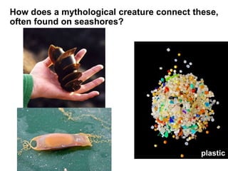 How does a mythological creature connect these,
often found on seashores?
plastic
 