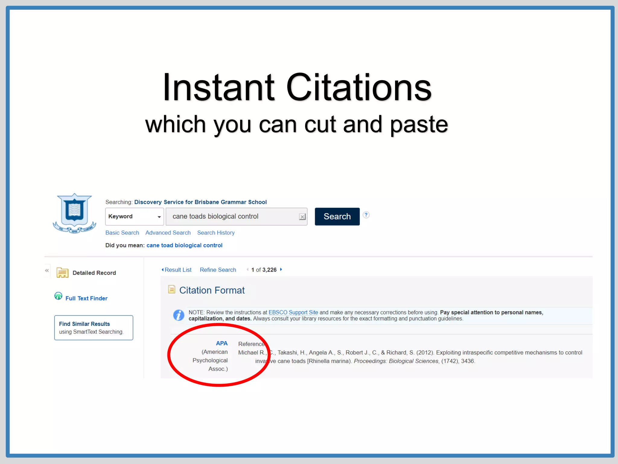 Instant Citations
which you can cut and paste
 
