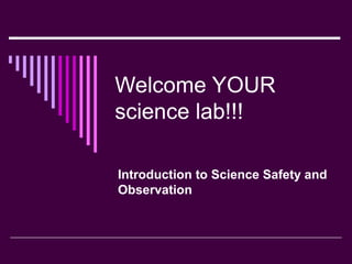 Welcome YOUR
science lab!!!
Introduction to Science Safety and
Observation
 