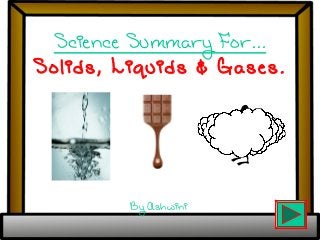 Science Summary For...
Solids, Liquids & Gases.
By Ashwini
 