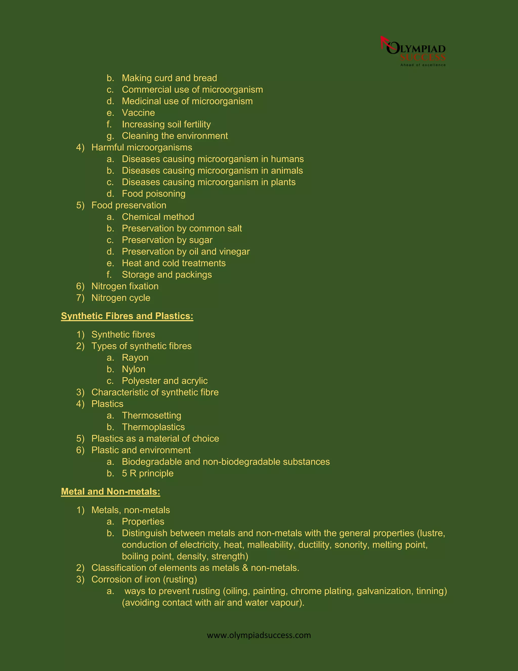 Science Syllabus for Olympiads - Class 8 | PDF