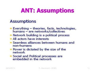 ANT: Assumptions
28/09/2014 C Hammond - UCBC 18
 