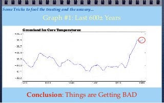 Some Tricks to fool the trusting and the unwary...

                      Graph #1: Last 600± Years
           Greenland Ice Core Temperatures:




             Conclusion: Things are Getting BAD
 