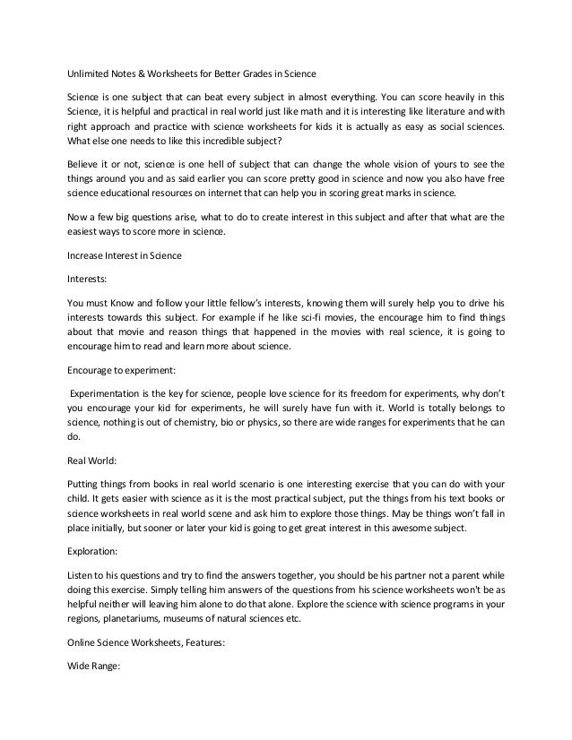 Unlimited Notes & Worksheets for Better Grades in Science