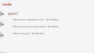 Here is the subtitle. Write
something intersting.
T I T L E T E X T
G O E S
H E R E . . .
Y O U C A N D O
U P T O s i x
L I N E S
Drop photo here,
right click
“Send to Back”
Then DELETE this
placeholder text
Why does your organization exist? - Be Ambitious
Why does what you’re doing matter? - Be Inspiring
What is your goal? - Be Descriptive
Why?
Monday, 10 March, 14
 
