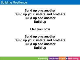 Building Resilience
Build up one another
Build up your sisters and brothers
Build up one another
Build up
I tell you now
Build up one another
Build up your sisters and brothers
Build up one another
Build up
 