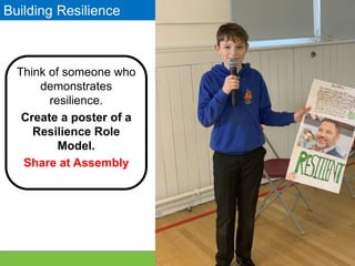 Building Resilience
Think of someone who
demonstrates
resilience.
Create a poster of a
Resilience Role
Model.
Share at Assembly
 