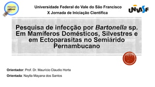 Pesquisa de Infecção por Bartonella em mamíferos domésticos, silvestres e em ectooparasitas no Semiárido Pernambucano