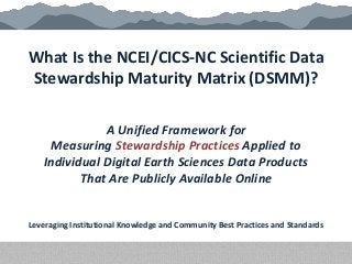 What Is the NCEI/CICS-NC Scientific Data
Stewardship Maturity Matrix (DSMM)?
A Unified Framework for
Measuring Stewardship...