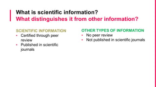 University of Aveiro Library | 2014
 The peer review or refereeing process:
 It is the process used in the publication of articles in
scientific journals;
 The scientific work is evaluated for one or more experts;
 Through this process is certified the quality of articles
published in a scientific journal.
Scientific information
 